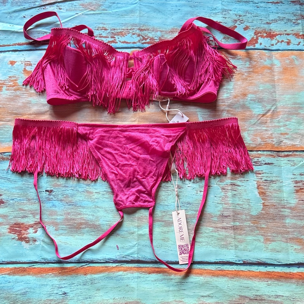 Adore Me Pink Fringe Lingerie Set